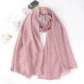 Detailed view of pink cotton linen scarf with elegant gold foil leaf patterns - Dusty Purple (19)
