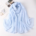 Detail of light blue cotton linen scarf featuring gold foil clover floral patterns - Light Blue (18)