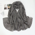 Dark grey cotton linen hijab scarf with golden leaf patterns on white background - Dark Grey (9)