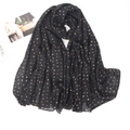 Elegante scialle nero in cotone e lino con stampa dorata per donne hijab leggero - Nero (1)