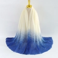Women's autumn winter scarf with beige and royal blue gradient transition and frayed edges - Royal Blue Ombre (#8)