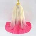 Detail of beige and bright pink gradient scarf with fine fringe trim and soft fabric - Bright Pink Ombre (#5)