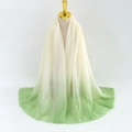 Detailweergave van de gradiënttextuur en franjes aan de lichtgroene pashmina damessjaal - Lichtgroen Gradiënt (#3)