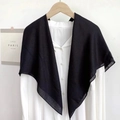 Minimalist black square scarf for women styled over a white shirt on a wooden hanger - Black