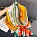 Seidenschal mit Blumenmuster in Gelb und Grün für Damen, eleganter Satin-Look - Buntes Blumenmuster (180-6)
