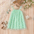 Mint green girls tutu dress with daisy prints and soft tulle shoulder straps - 90 / Apricot