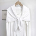 Minimalist white long-sleeve shirt with matching shawl detail and button-down front - White