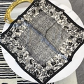 70cm floral silk scarf with black and white abstract patterns on a white table - Black Floral (Recommended)