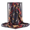 90cm vintage satin silk square scarf with classic red and navy chain buckle pattern - 90*90cm / Classic Black