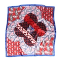90 cm Vintage-Seidenschal aus Satin mit Paisley-Muster und buntem Vierklee-Design - Königsblau und Rot Patchwork