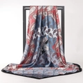 Retro paisley 90cm satin silk square scarf for women with red and blue patterns - 90cmx90cm / Grey Blue