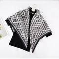 90cm black and white clover print silk twill scarf with striped border for women - Black-Grey Four-Leaf Clover Style / Black and Gray