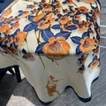 Floral satin silk scarf with winter plum print and animal silhouette on beige fabric - Cream Floral Cat (Recommended)