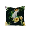 Tropical parrot cushion cover with white cockatoo hibiscus and palm leaf on black - Black Parrot Pattern (JYM027-6)