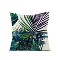 Square polyester pillowcase featuring tropical monstera and palm leaf print on off-white fabric - Dark Green Tropical Pattern (JYM027-8)