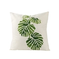 Polyester throw pillow cover featuring green tropical Monstera leaf print on beige - Watercolor Monstera Pattern (JYM027-10)