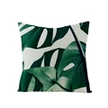 Tropical monstera leaf print pillow cover with linen texture on white background - Dark Green Large Leaf Pattern (JYM027-11)