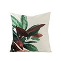 Tropical green leaves printed on a square beige polyester linen throw pillow cover - Reddish Brown Leaf Pattern (JYM027-12)