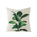 Off-white square pillowcase featuring vibrant green rubber plant leaf print in Nordic style - Rubber Tree Pattern (JYM027-13)