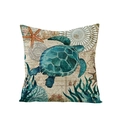 Kussensloop met zeeschildpad en zeester print met vintage zeekaart ontwerp - Blauwgroene Zeeschildpad Stijl (JYM042-2)