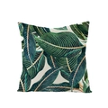 Tropical green leaves printed on textured cotton-linen square cushion cover - Overlapping Green Leaves Pattern (JYM027-20)