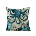 Nautische kussensloop met diepblauwe octopus en zeester op vintage kaartprint decor - Donkerblauwe Octopus Stijl (JYM042-4)
