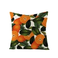 Tropical orange fruit and green leaves printed square pillow cover in beige linen fabric - Citrus Branch Pattern (JYM027-23)