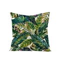 Polyester square pillowcase with tropical monstera and palm leaf print on beige fabric - Vibrant Rainforest Pattern (JYM027-25)