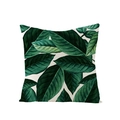 Square pillowcase featuring tropical green leaf print on a textured white fabric - White Base Broadleaf Tropical Pattern (JYM027-31)