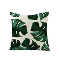Square pillowcase featuring deep green monstera leaf print on beige cotton linen fabric - White Base Dark Green Monstera Pattern (JYM027-32)