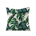 Square pillowcase with tropical palm and monstera leaves on cream linen fabric - Realistic Tropical Leaves Pattern (JYM027-33)