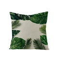 Square pillowcase featuring tropical green leaves print on beige linen fabric - Fresh Tropical Greenery Pattern (JYM027-34)