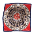 Pañuelo vintage de seda satinada 90cm con borde rojo y estampado barroco oro - Talla única / Azul Marino