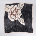 90cm satin square silk scarf featuring a large realistic camellia flower print - Black Camellia Style