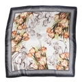 Elegante foulard di raso 90cm con stampa di tulipani arancioni e bordo nero su bianco - Bianco e Nero Più Venduto