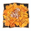 90x90cm floral silk square scarf with bold orange and black peony print in satin finish - Black Border Peony Floral Style / Orange