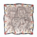 Classic equestrian chain print satin square scarf in champagne and navy blue - 90x90cm / Champagne Equestrian Style