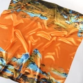 Classic Chinese landscape painting silk scarf in vibrant orange with blue mountain patterns - Style 2(4874468705734) / Orange