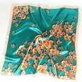 90cm square silk scarf with teal floral patterns and elegant satin finish - 90*90cm / Deep Green