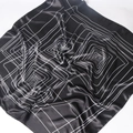 90cm geometric line print satin silk scarf with minimalist black and white spiral pattern - 90*90cm / Black