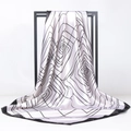 90cm geometric satin silk scarf with minimalist black and white spiral line pattern - 90*90cm / White