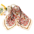 Large square silk scarf with paisley print and red floral accents on a woven straw bag - 90*90cm (Vintage Small Paisley) / Beige