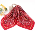 Detail of red Bohemian square scarf with paisley patterns and floral lace borders - 90*90cm (Vintage Small Paisley) / Red