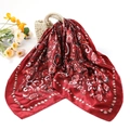 Macro detail of wine red square silk scarf featuring vintage floral and paisley patterns - 90*90cm (Vintage Small Paisley) / Burgundy