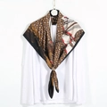 Classic 90x90cm satin silk scarf with monogram letter print and nautical illustration - 90*90cm / Dark Coffee