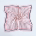 Detailed close-up of pink polka dot satin silk scarf showing soft fabric folds and texture - 60x60cm / Pink