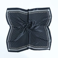 Navy blue satin square scarf with white polka dots and elegant striped border - 60x60cm / Black