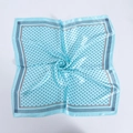 Light blue satin square scarf with black polka dots and elegant striped border - 60x60cm / Lake Blue