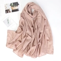 Sciarpa lunga donna in cotone e lino rosa antico con pois dorati hijab - Rosa Loto (3)