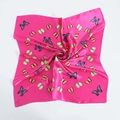 Detailed close-up of rose red butterfly print satin square scarf with silky texture - Rose Red Butterfly Pattern / 60cmx60cm / Rose Red